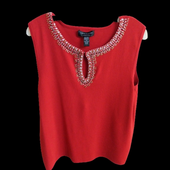 Cable & Gauge Top Red Beaded  Keyhole Sequin Trim Sleeveless Women size 1X - Picture 12 of 15